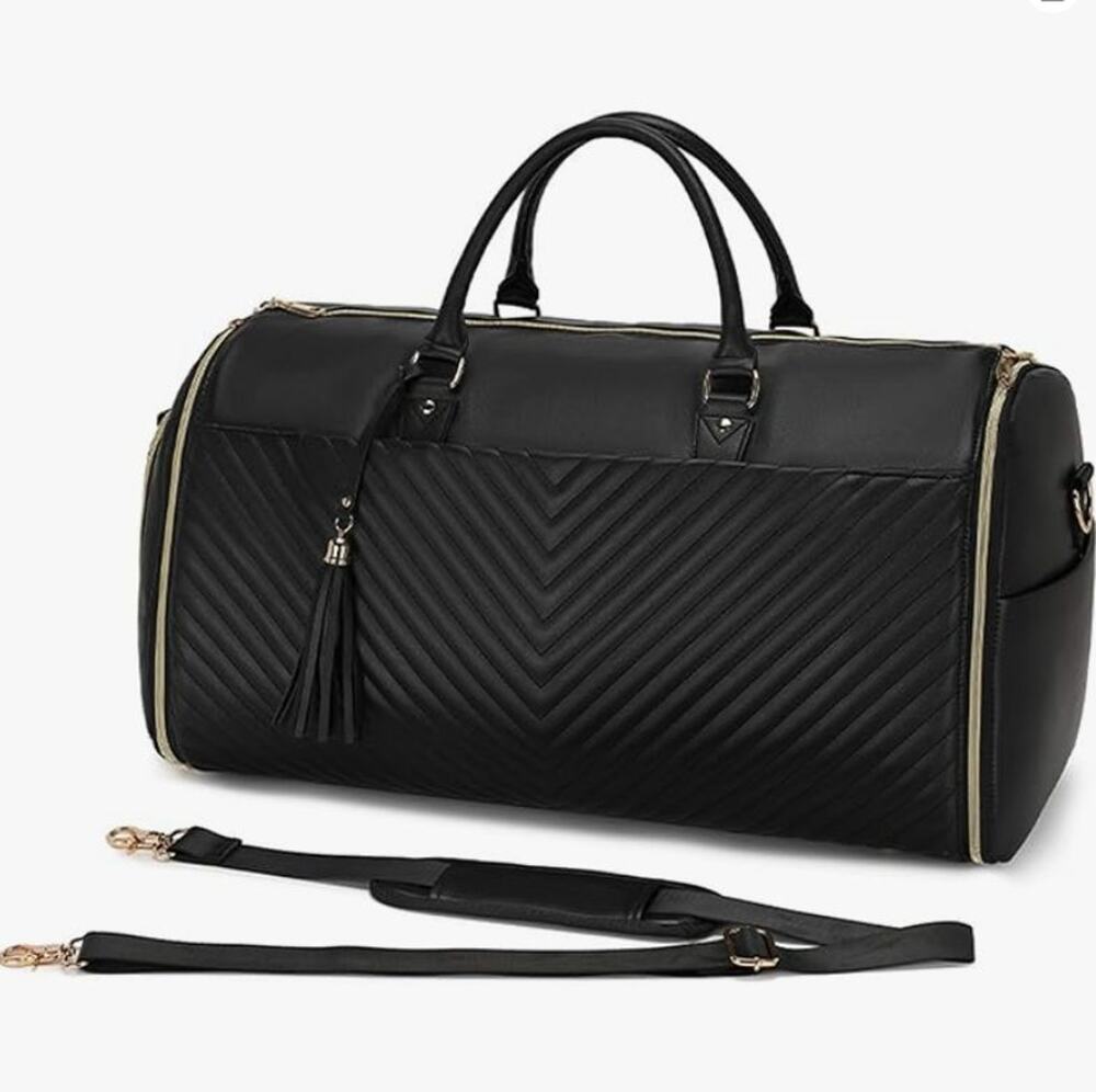 Black PVC Leather Carry On Duffel Bag / Garment Bag